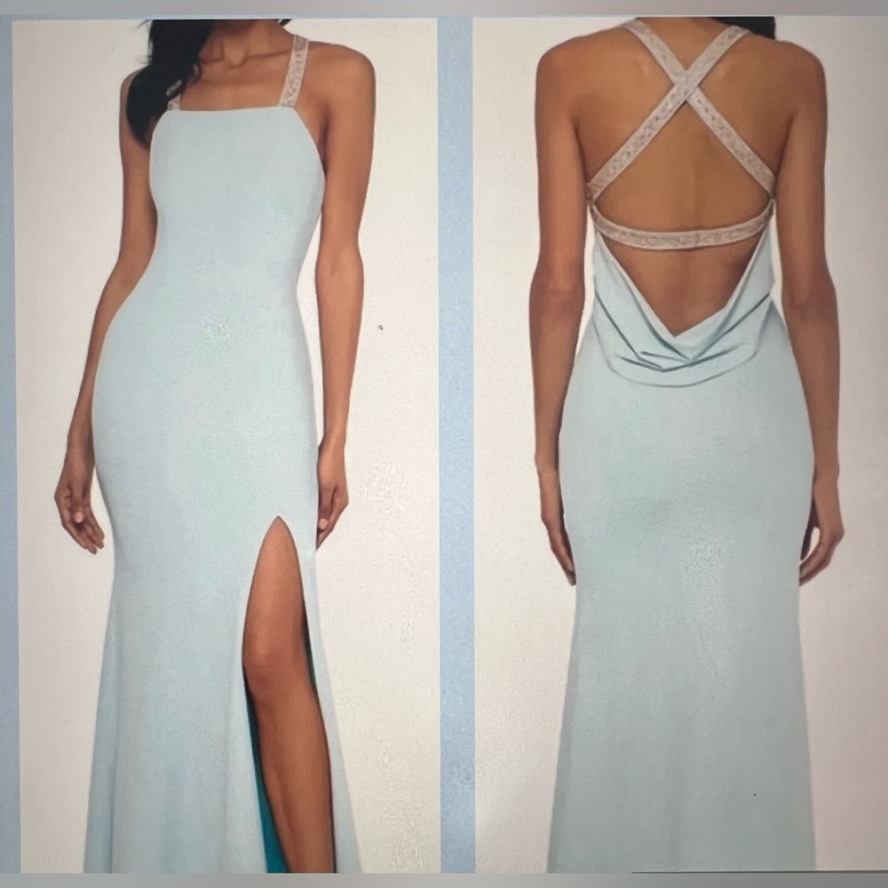 Betsy & Adam Light Blue Prom Dress